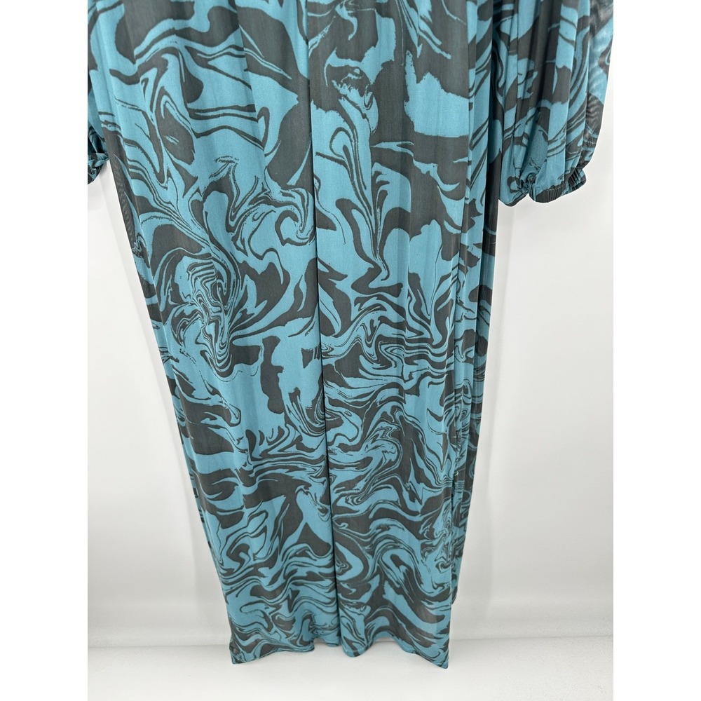 Ava‎ & Viv Womens 1X Blue Marbled Maxi Dress Ruched V Neck Long Sleeve Plus - Picture 5 of 11